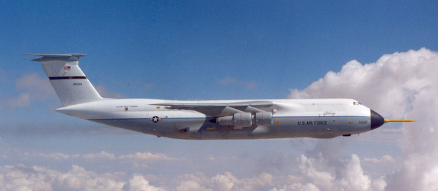 The second C-5 to be built undergoing a test flight in California in 1969